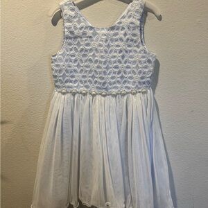 American Princess light blue and white pleated Tiered Sundress for Wedding Guest